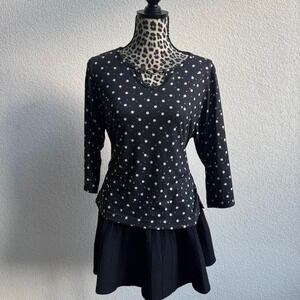 C.D. Petites black and white polka dot with beads top
